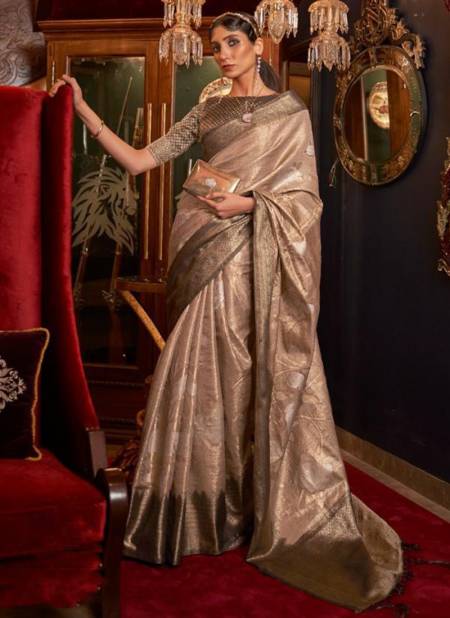 Brown Colour RAJTEX KSHIMMER SILK Fancy Designer Heavy Festive Wear Saree Collection 226002